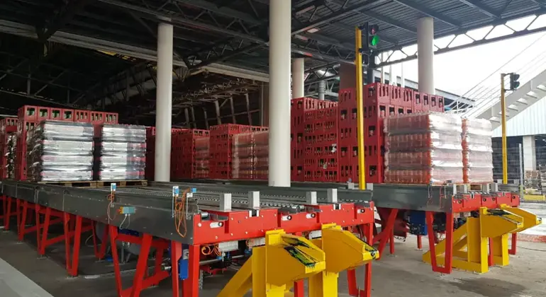 Trailerskate automated truck loading solution being used in the beverage industry